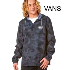 VANS Hooded Jacket- Black & Grey Camo, 3/4 Zip, Soft Lining, Lg front pocket, SM